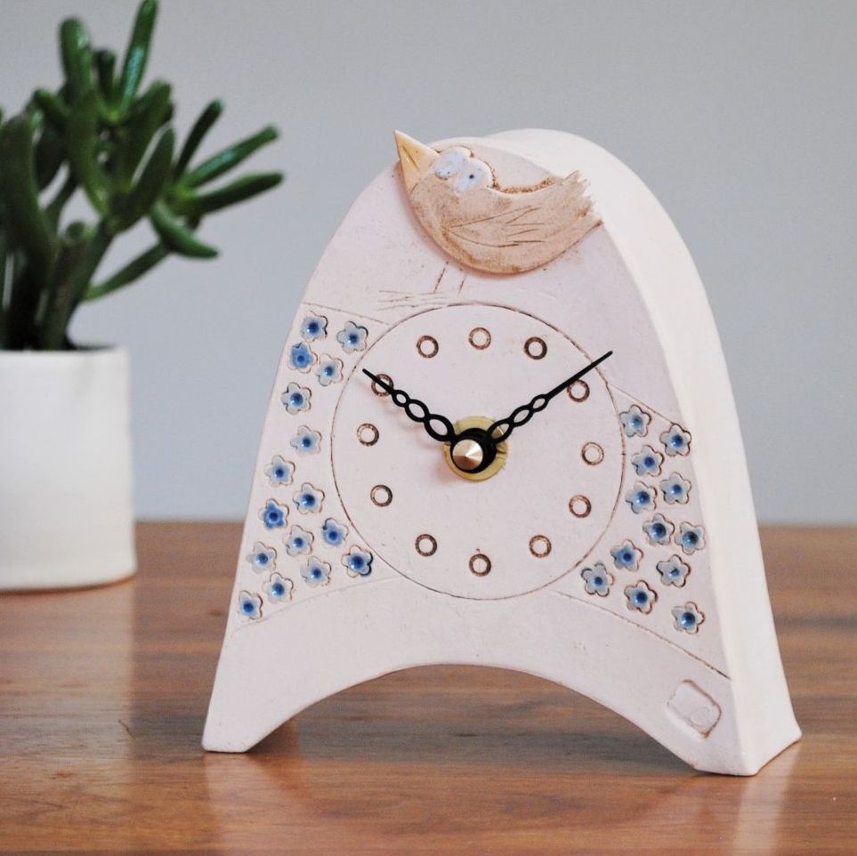 Ceramic mantel clock  small rounded "Brown bird"