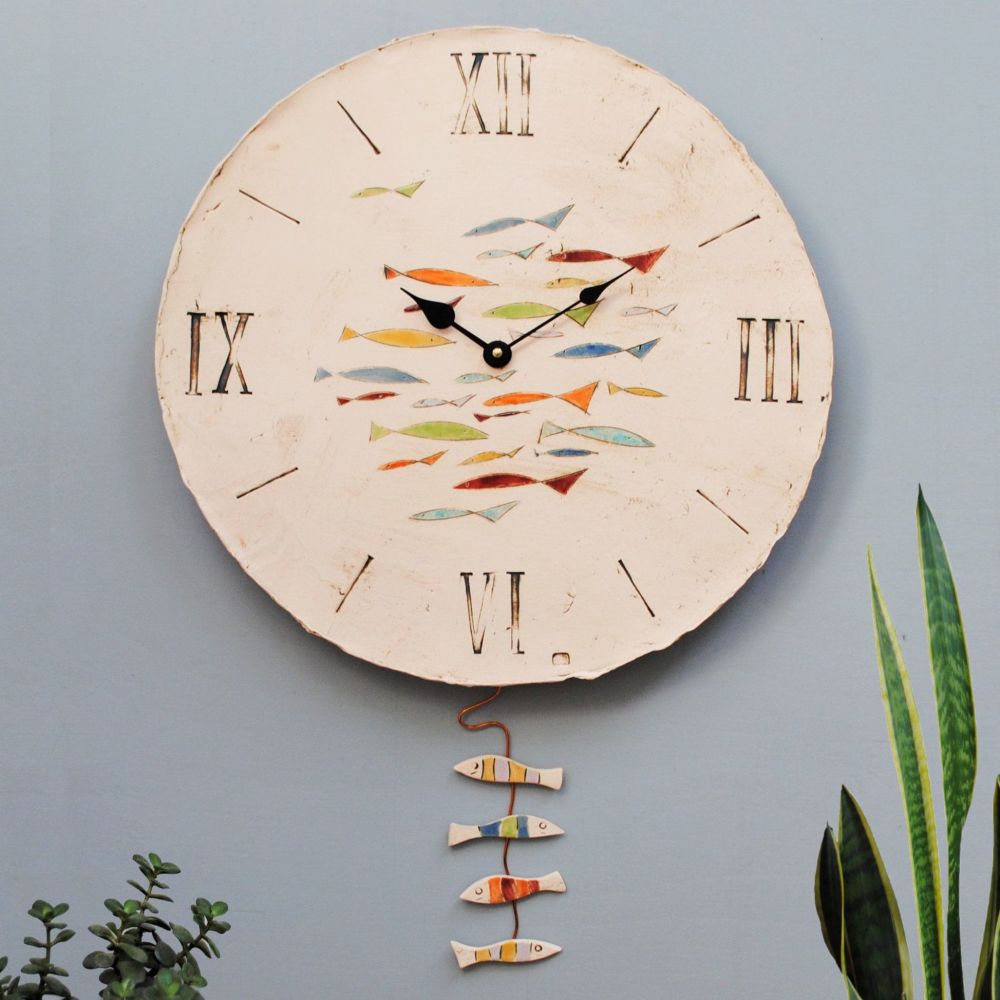 Large round wall clock - Pendulum "Fish"