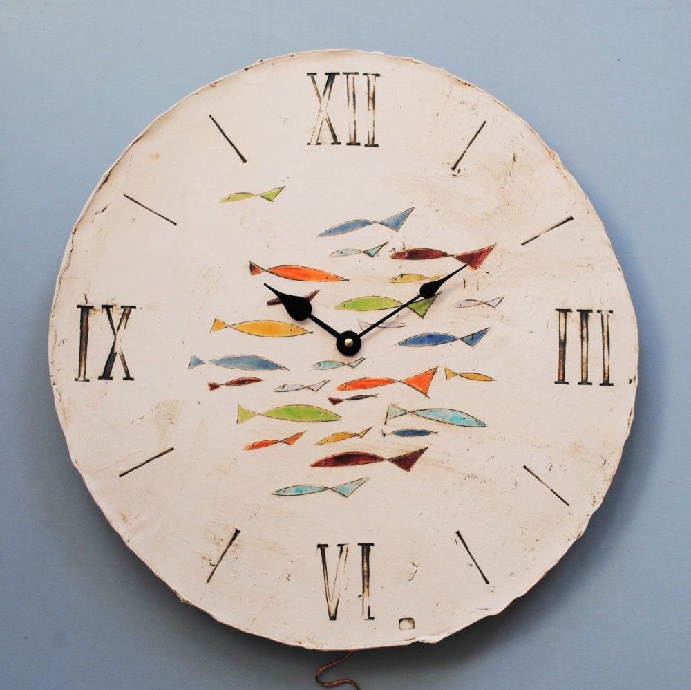 Large round wall clock - Pendulum "Fish"