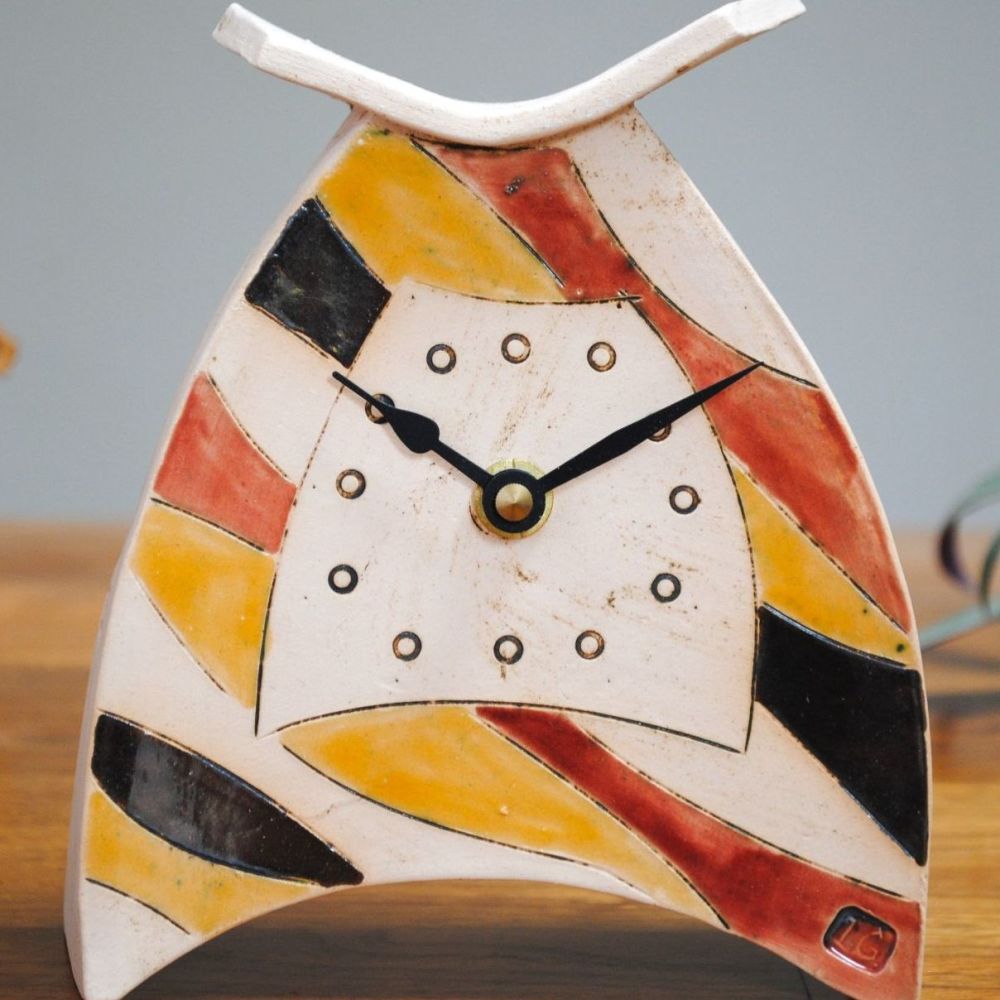 Ceramic clock mantel - Small "Warm colours lines"