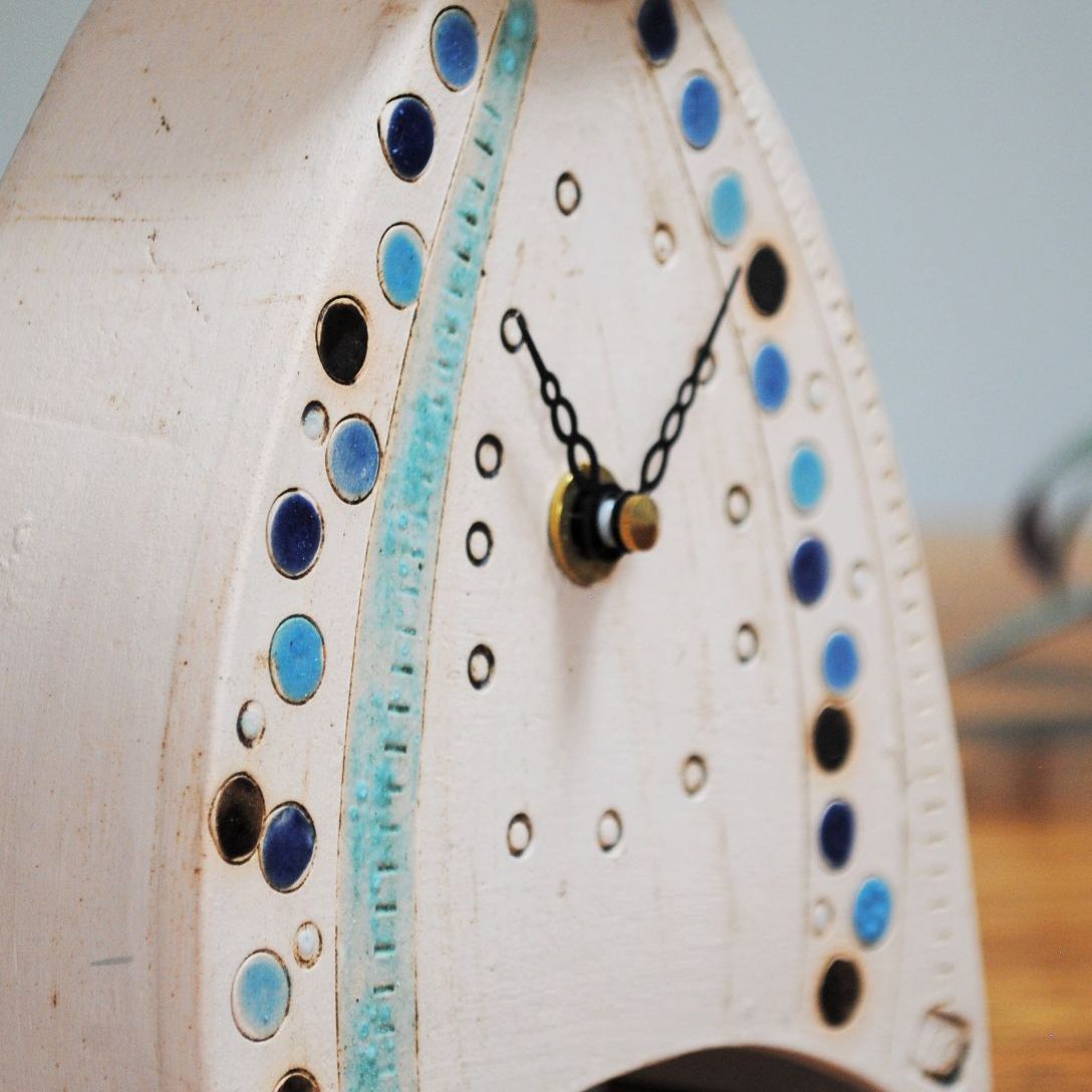 Ceramic clock mantel - Small "Blue lines and dots"
