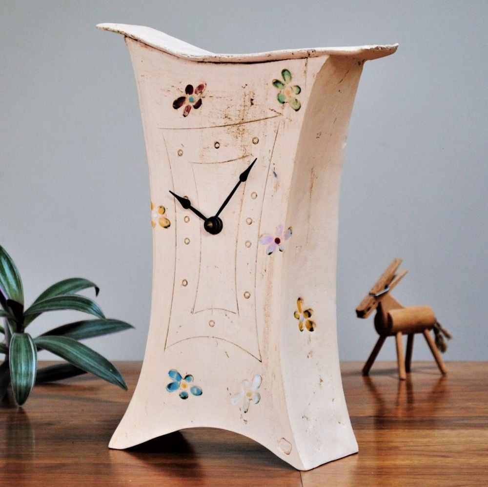 Ceramic mantel clock - Large "Bright flowers"