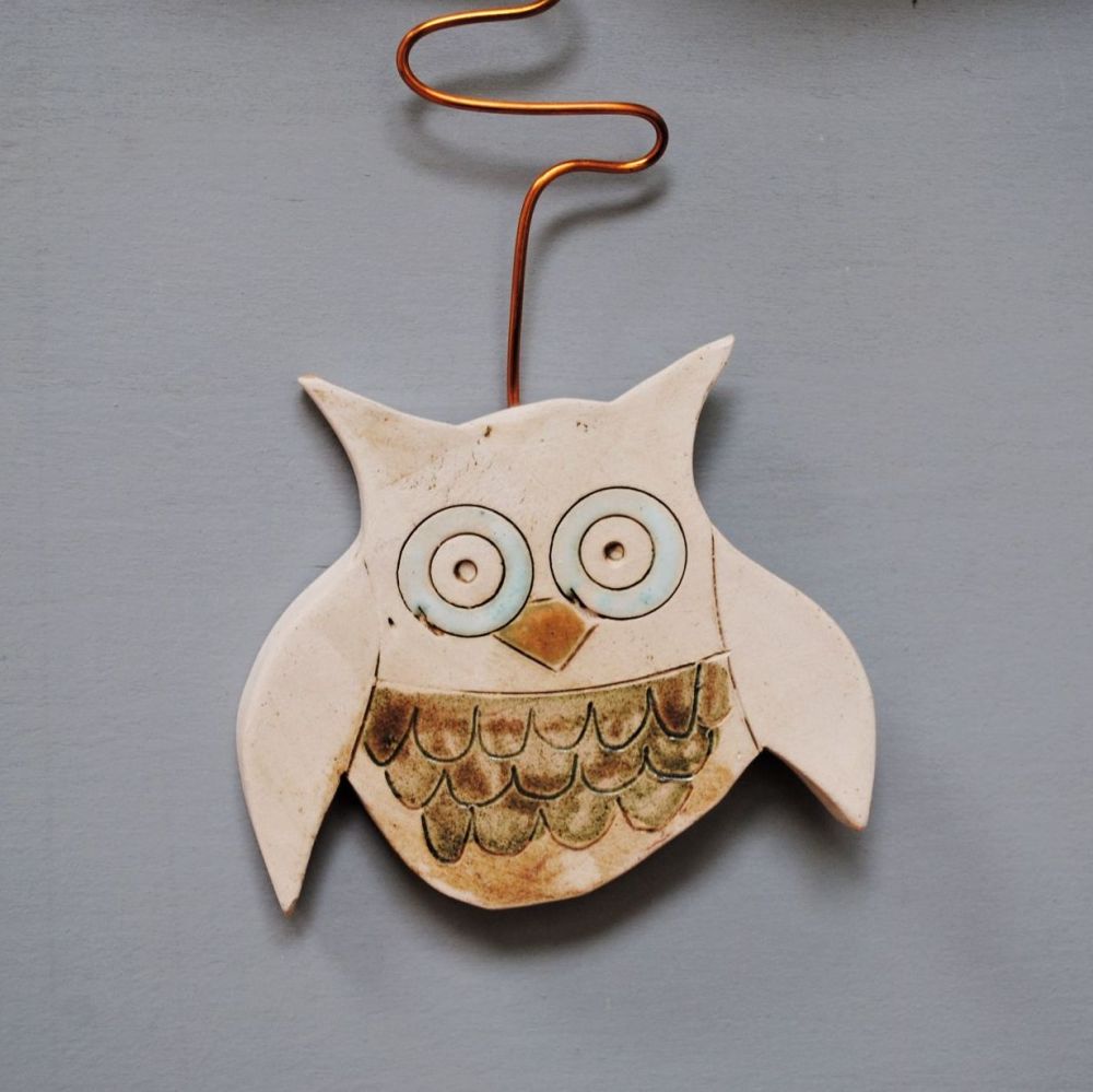 Ceramic pendulum wall clock "Cat & owl"