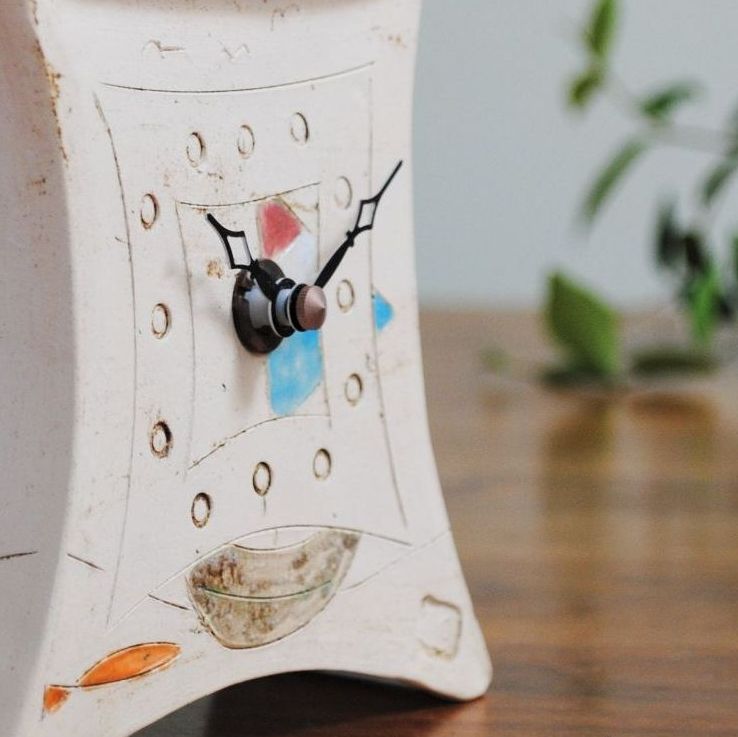 Ceramic mantel clock - Mini "Boat and fish"