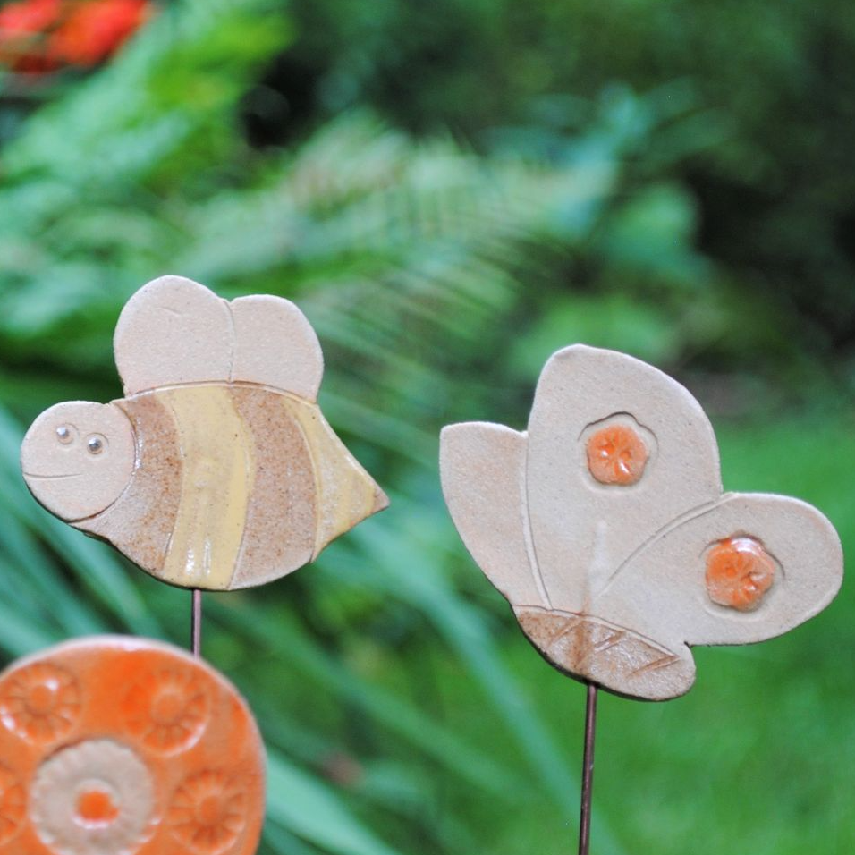 Bee and butterfly garden pot stake.