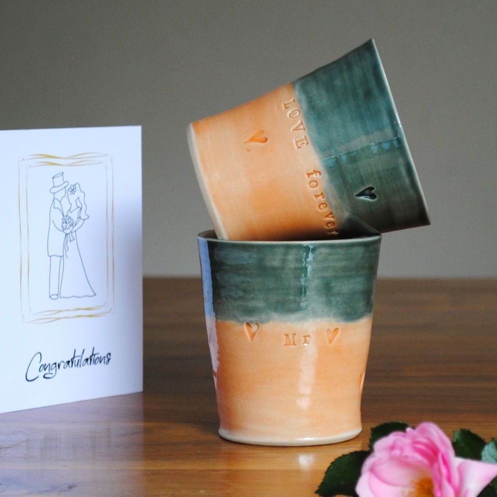 Mr & Mrs Wedding Gift - Tumbler mug (orange & grey)