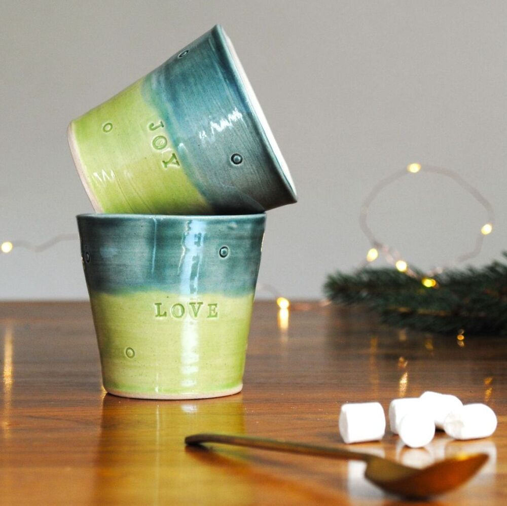 Christmas Small Tumbler Mug Joy Love Peace - Green