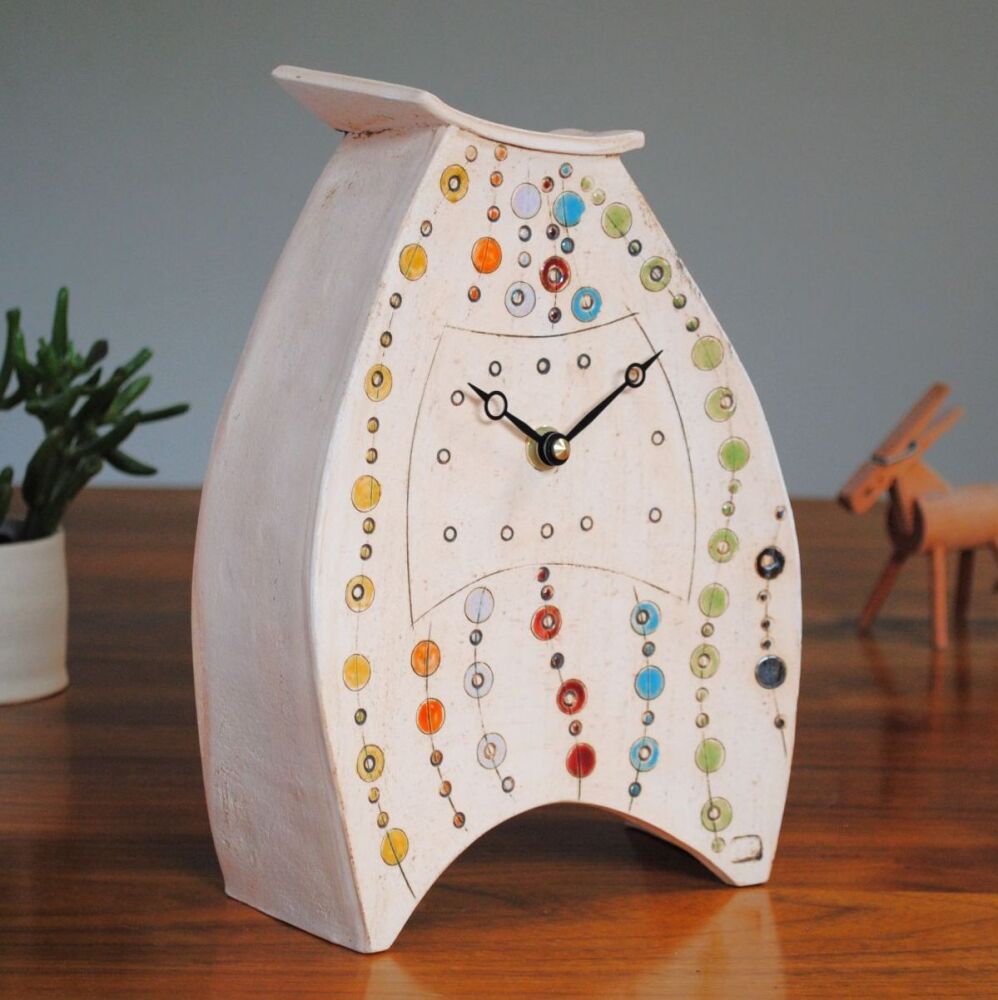 Vibrant coloured large ceramic mantel clock