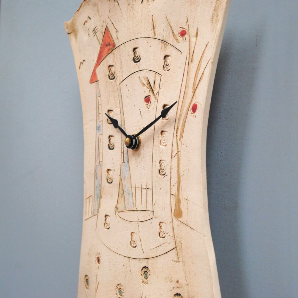 Ceramic pendulum wall clock "House and tree"