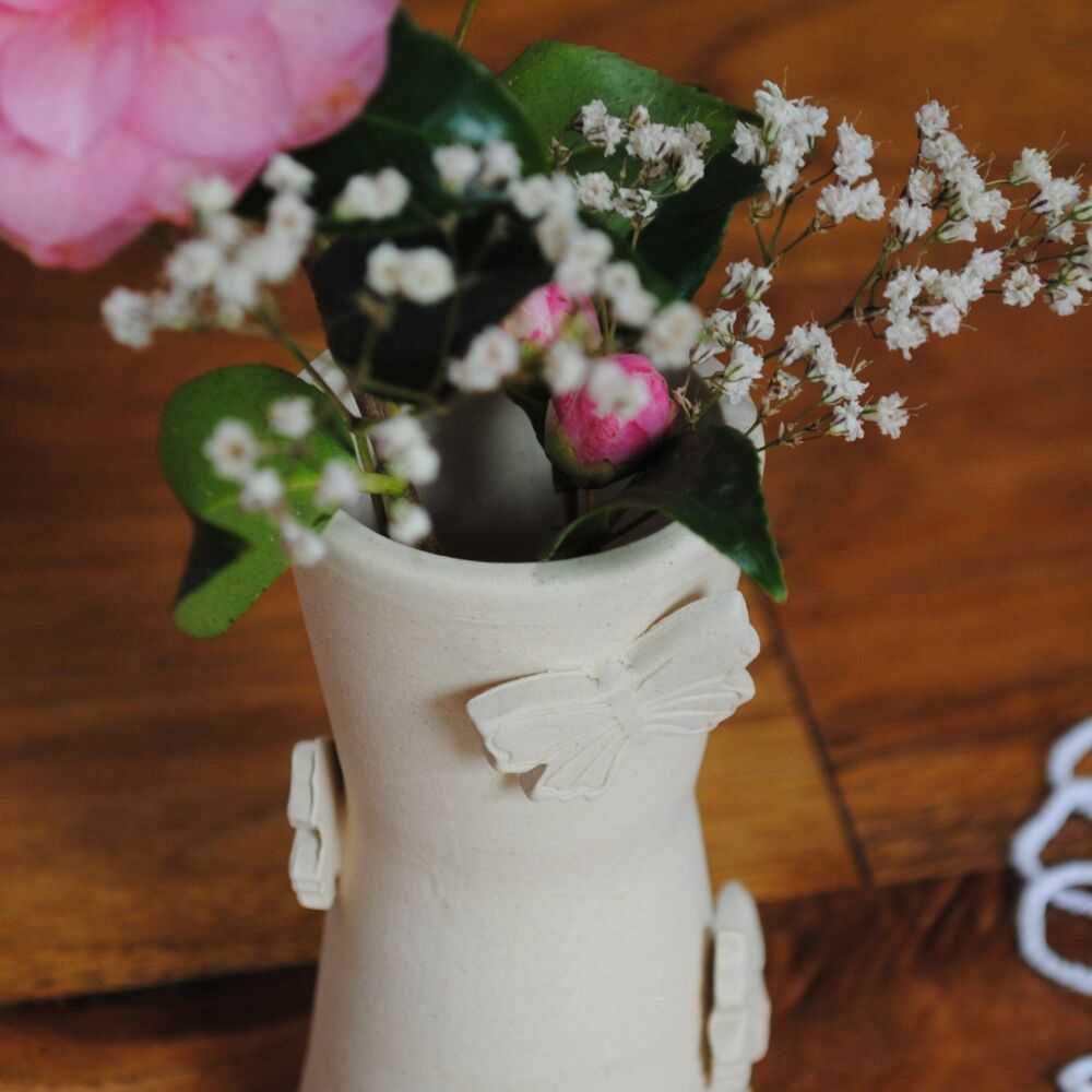 White Butterflies ceramic vase - small