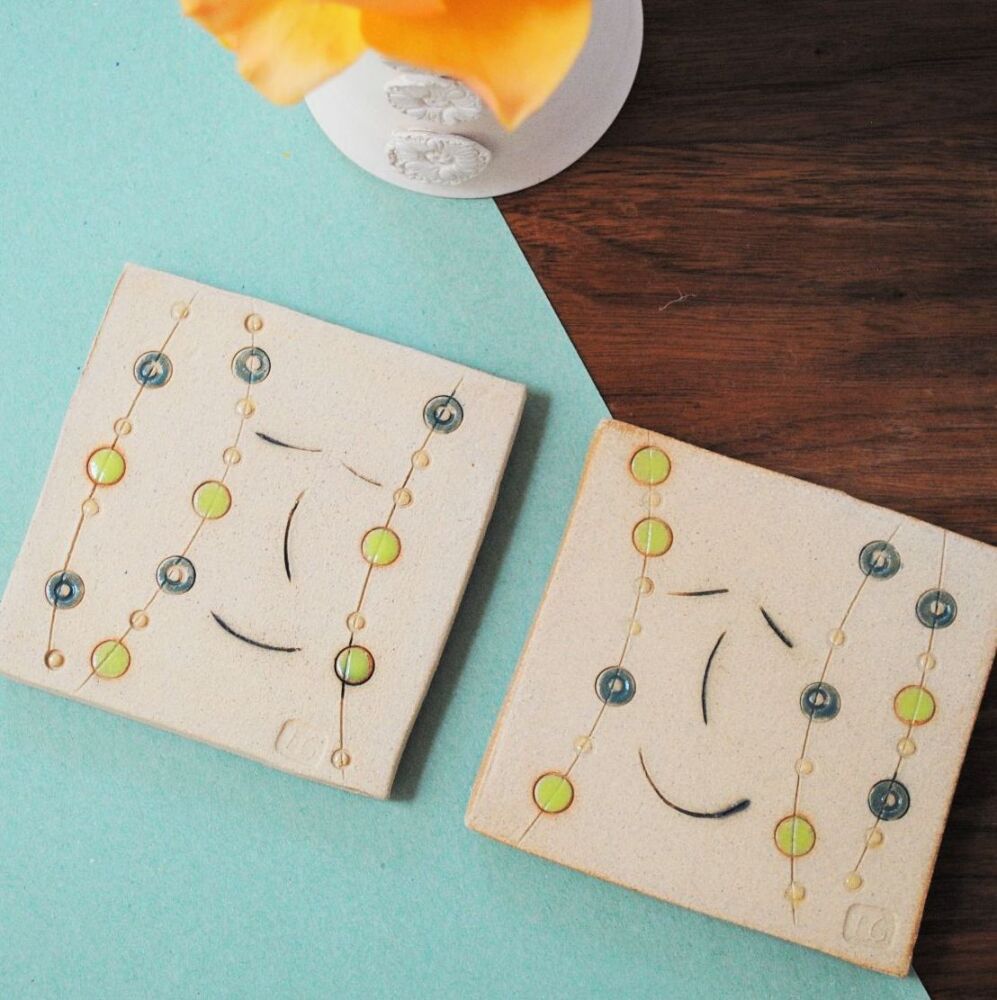 Coaster "Smiley face and green dots"