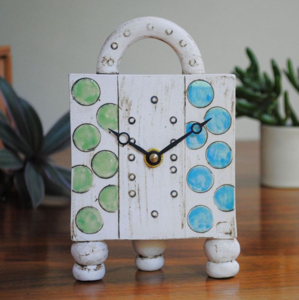 SALE. . . SALE . . . SALE . . .  from £96 . . . ceramic mantel feet & handle clock  "Dots"