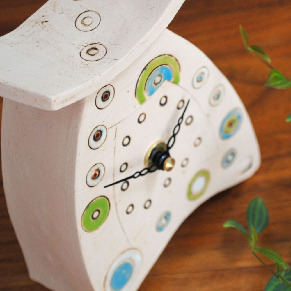 Ceramic clock mantel - Mini "Green blue dots and circles"