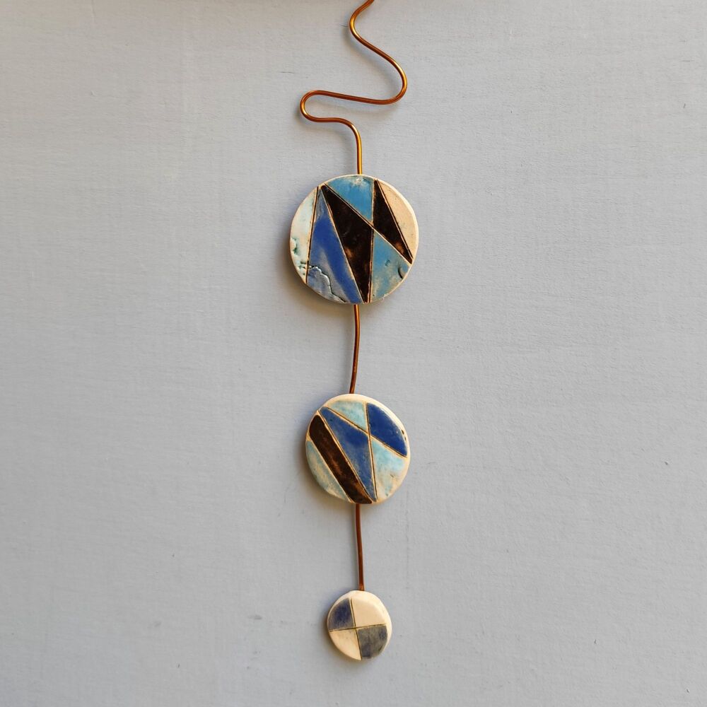 Large round wall clock - Pendulum "Geometric blue"
