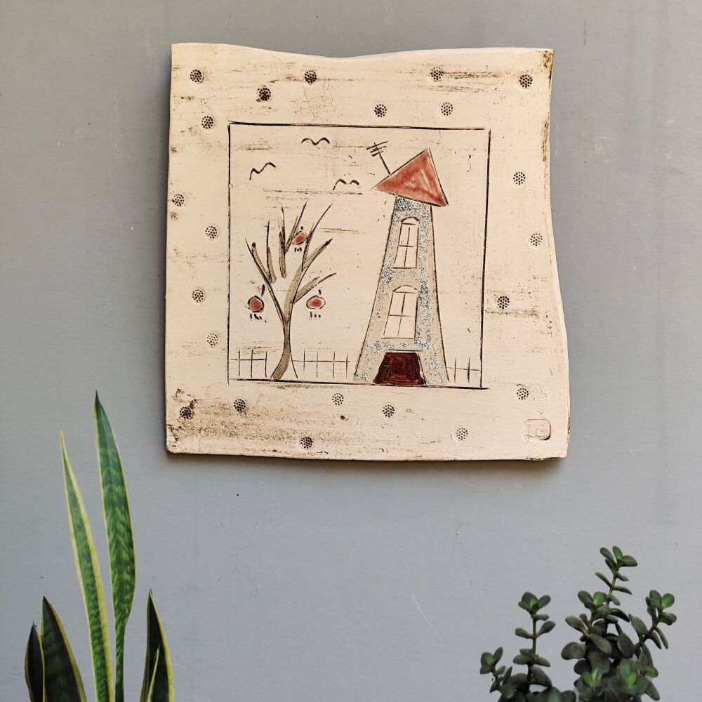 Small wall plaque - House and tree . . . . SALE . . . . from £30