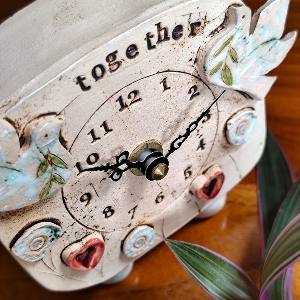 Ceramic clock pebble feet "Together Wedding Gift"