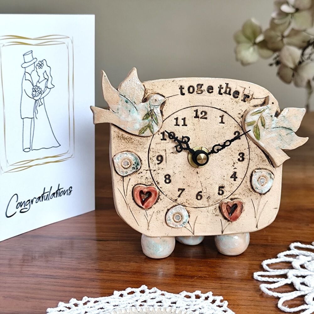 Ceramic clock pebble feet "Together Wedding Gift"