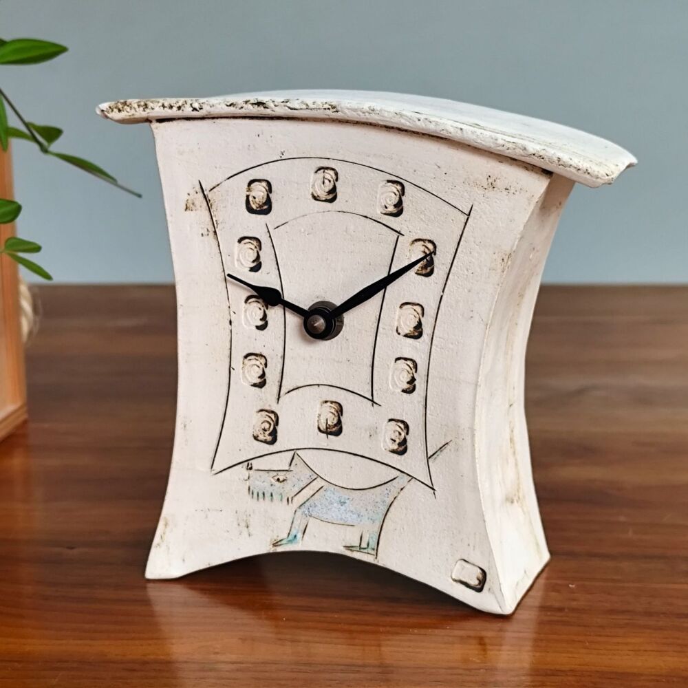 Ceramic mantel clock - Small "White dog" . . . SALE . . . was £49