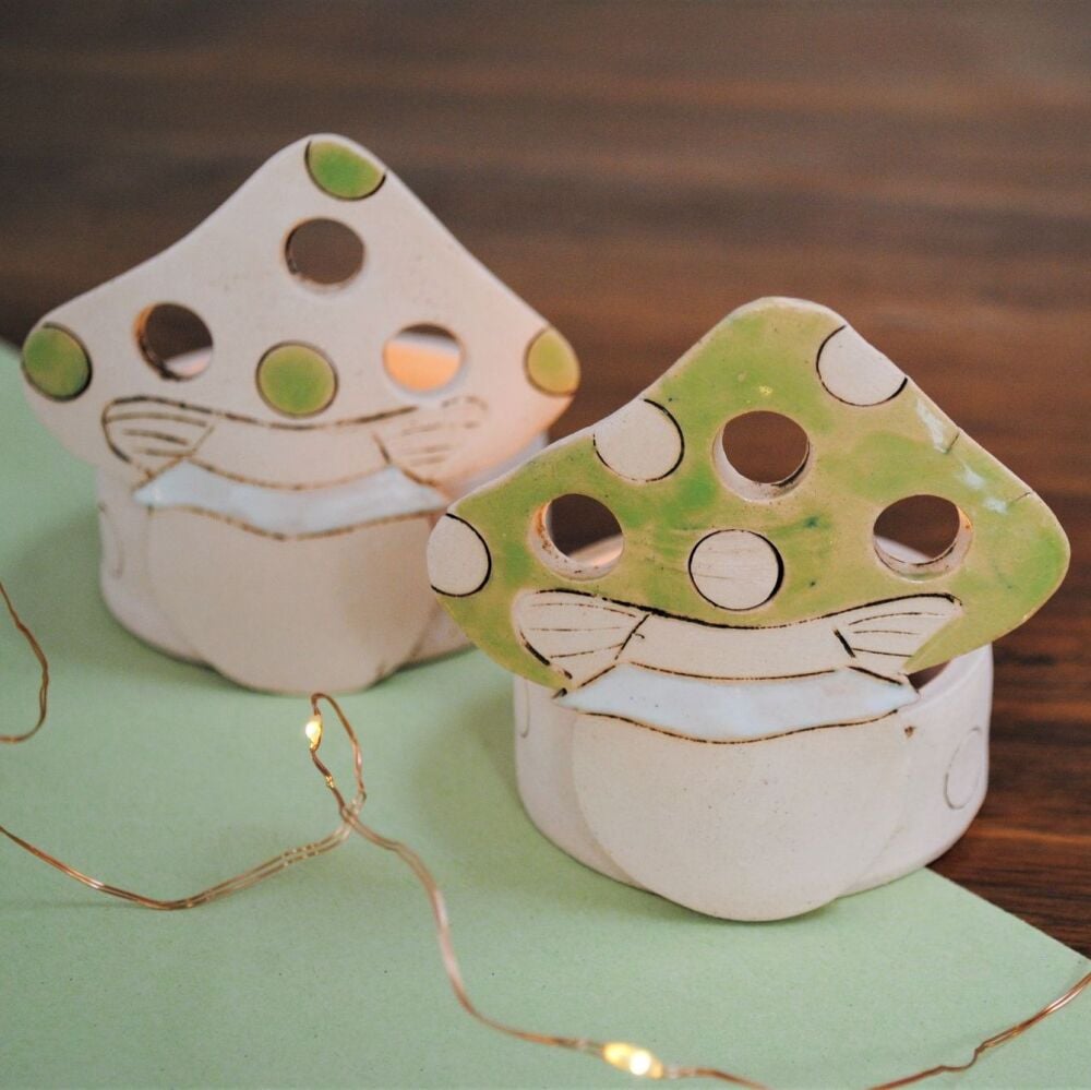 Toadstool tea light holder green . . . SALE . . . was £19.90