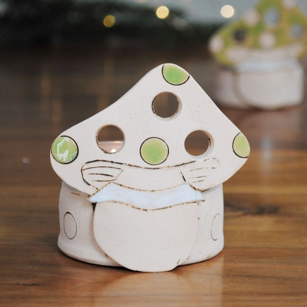 Toadstool tea light holder green . . . SALE . . . was £19.90