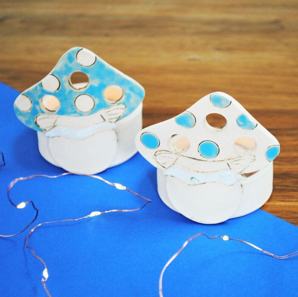 Toadstool tea light holder blue . . . SALE . . . was £19.90