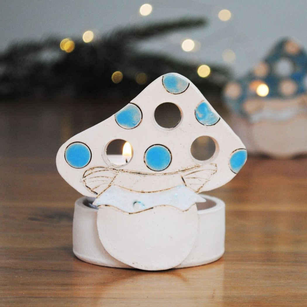 Toadstool tea light holder blue . . . SALE . . . was £19.90