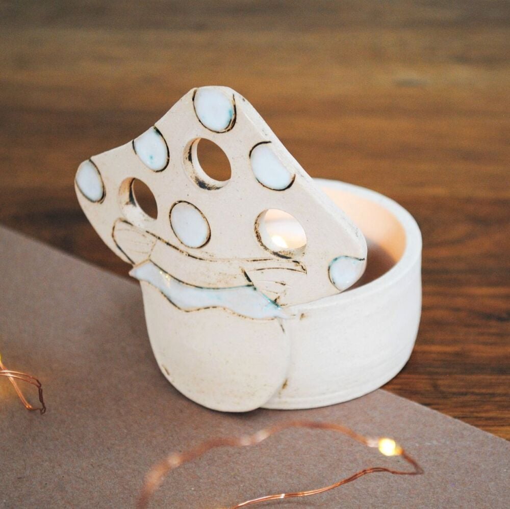 Toadstool tea light holder white . . . SALE . . . was £19.90