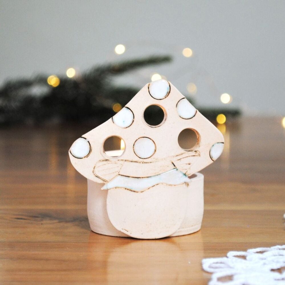 Toadstool tea light holder white . . . SALE . . . was £19.90