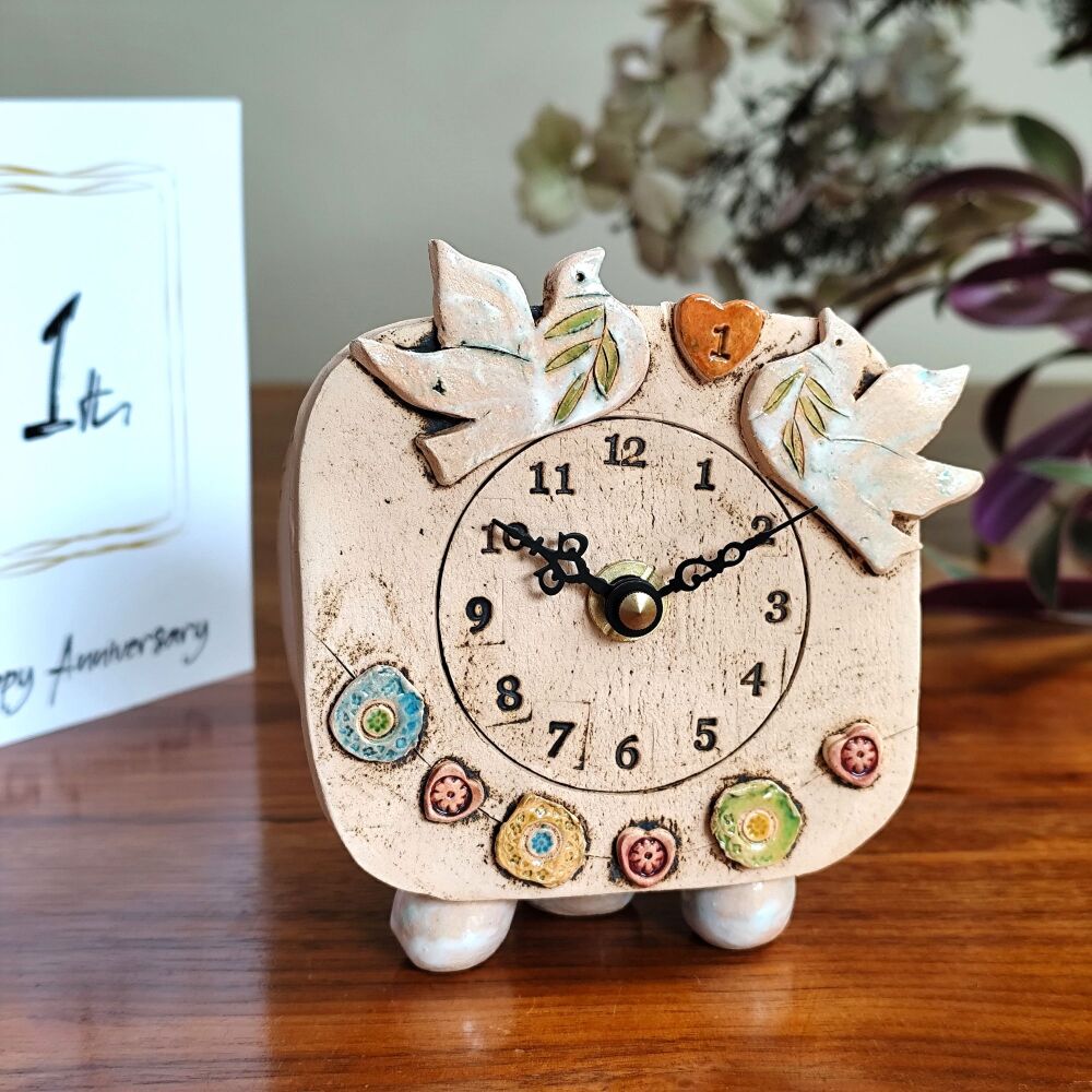 Ceramic clock pebble feet 1st Wedding Anniversary.