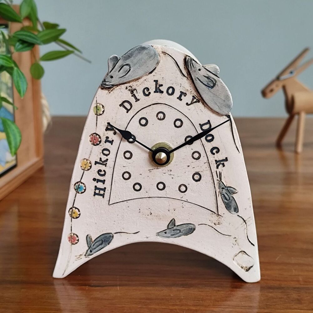 Ceramic mantel clock  small rounded "Hickory Dickory Dock"