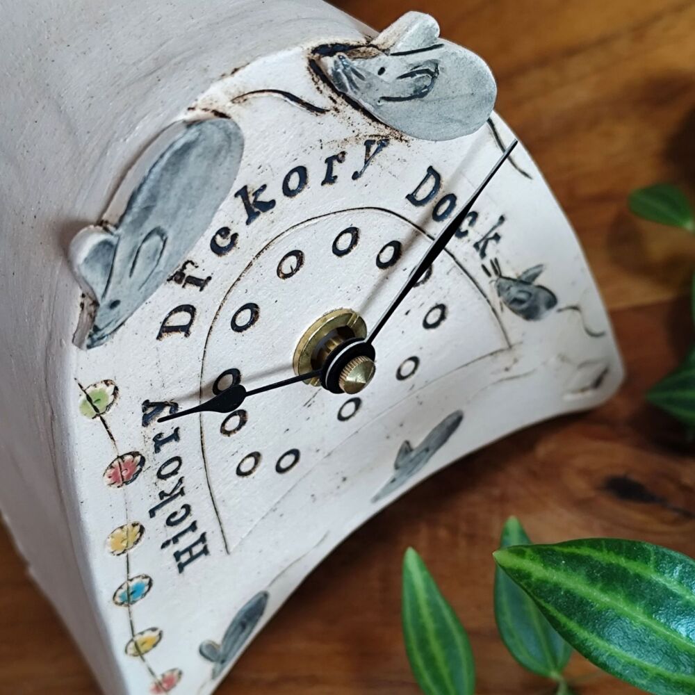 Ceramic mantel clock  small rounded "Hickory Dickory Dock"