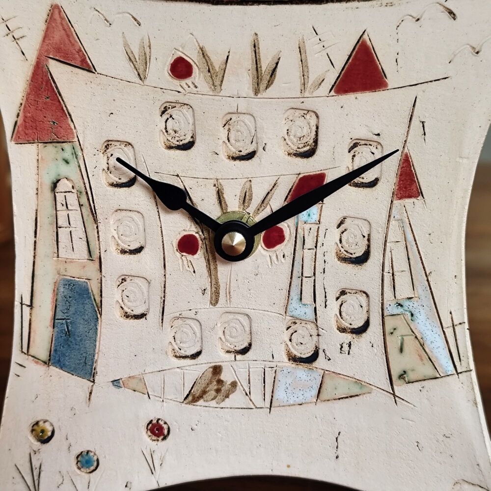 Ceramic mantel clock - Small "Houses and tree"