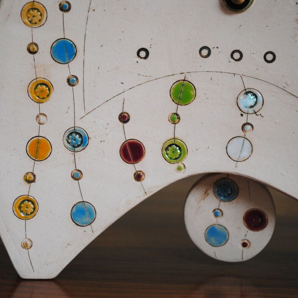 Ceramic clock with pendulum - Mantel "Rainbow colours dots and spots"