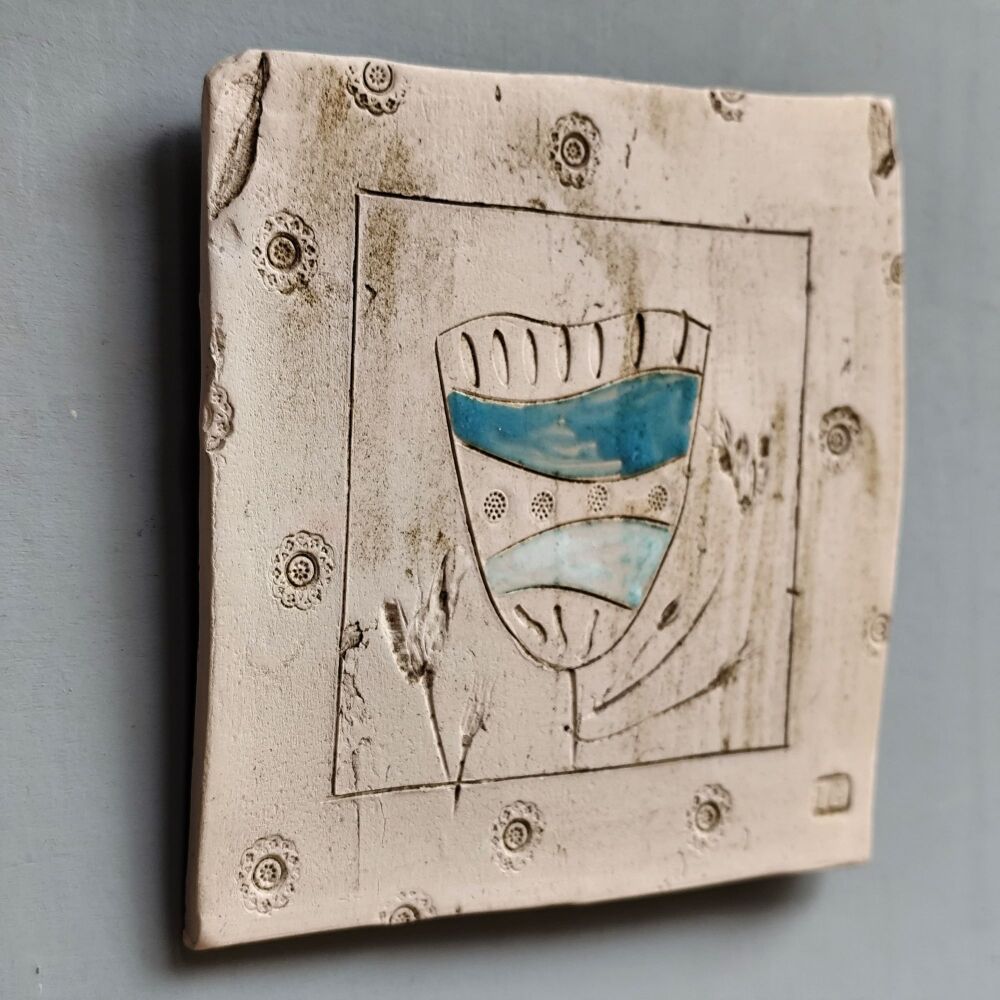 Small wall plaque - Blue and white flower. . . . SALE . . . . from £30