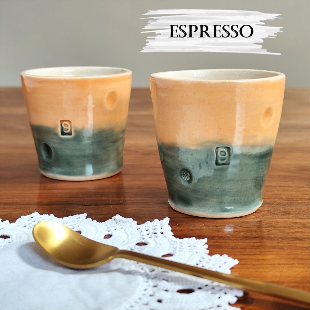 9th Pottery Wedding Anniversary Espresso Tumbler (orange & grey)