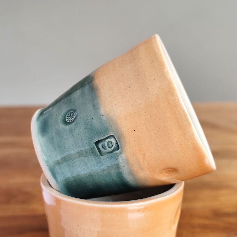 9th Pottery Wedding Anniversary Espresso Tumbler (orange & grey)