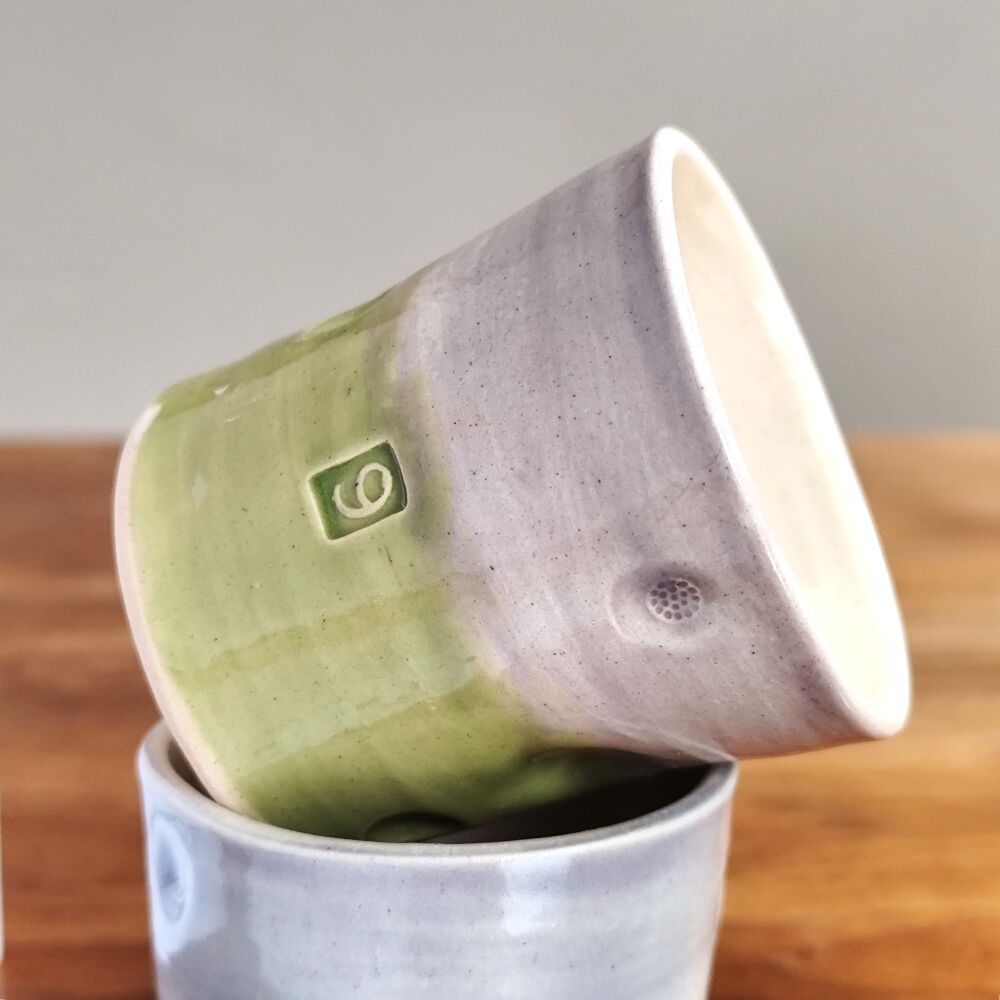 9th Pottery Wedding Anniversary Espresso Tumbler With Dimples (purple & green))