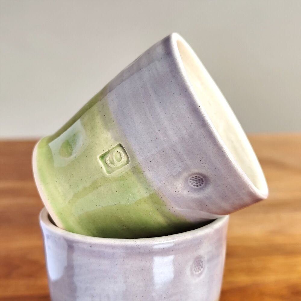 9th Pottery Wedding Anniversary Espresso Tumbler (purple & green))