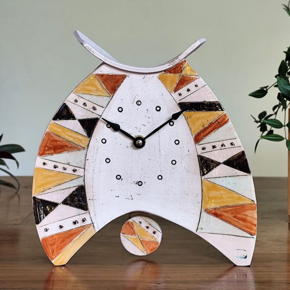 Ceramic clock with pendulum - Mantel "Yellow triangles Design"