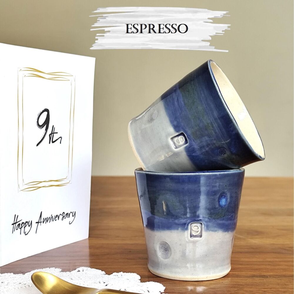 9th Pottery Wedding Anniversary Espresso Tumbler (blue)