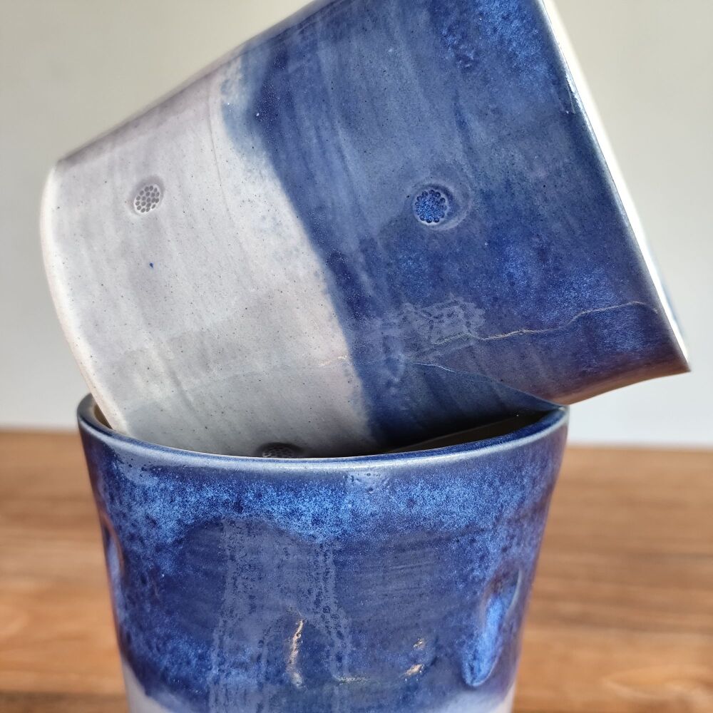 9th Pottery Wedding Anniversary Espresso Tumbler (blue)
