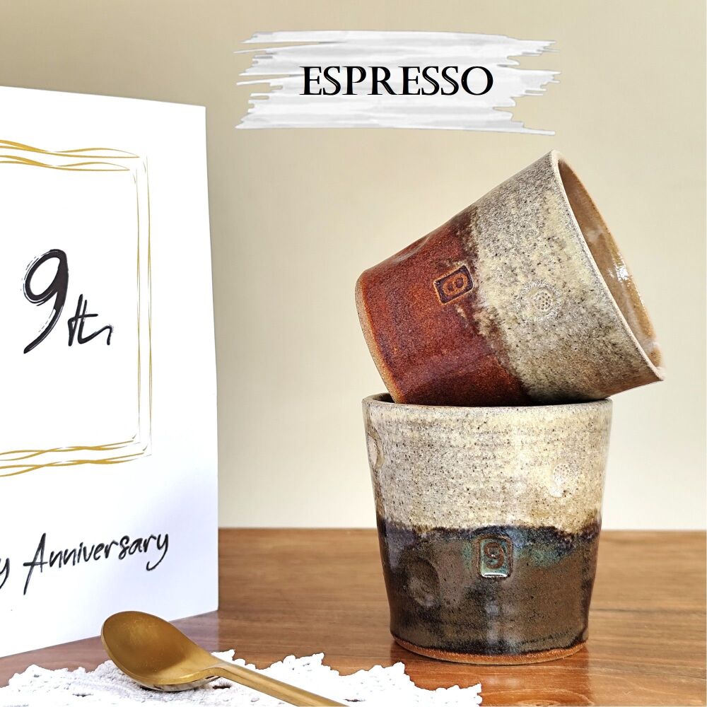 9th Pottery Wedding Anniversary Espresso Tumbler In Terracotta And Green
