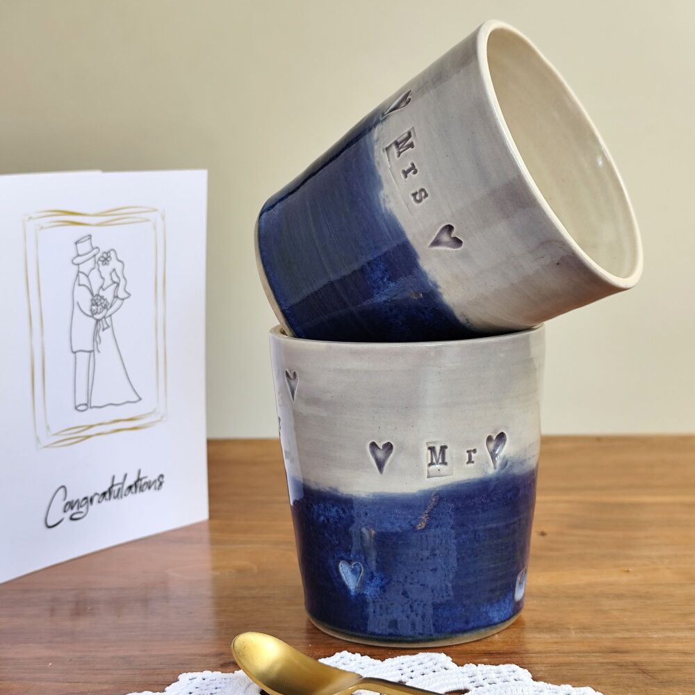 Mr & Mrs Wedding Gift - Tumbler mug (navy blue & purple)