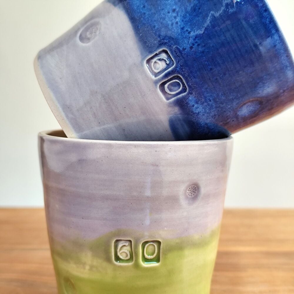 60th Birthday or  Wedding Anniversary Mug Tumbler in blue or green