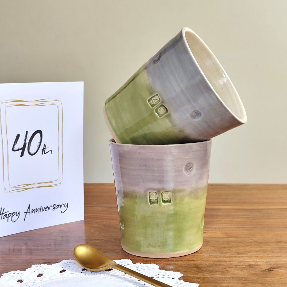 40th Birthday or  Wedding Anniversary Mug Tumbler in lime green and purple