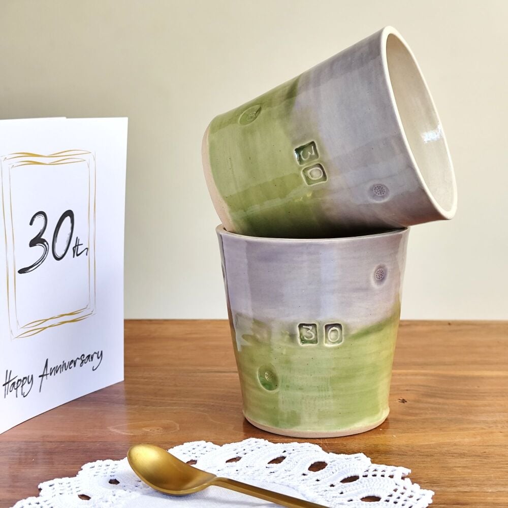 30th Birthday or  Wedding Anniversary Mug Tumbler in lime green and purple
