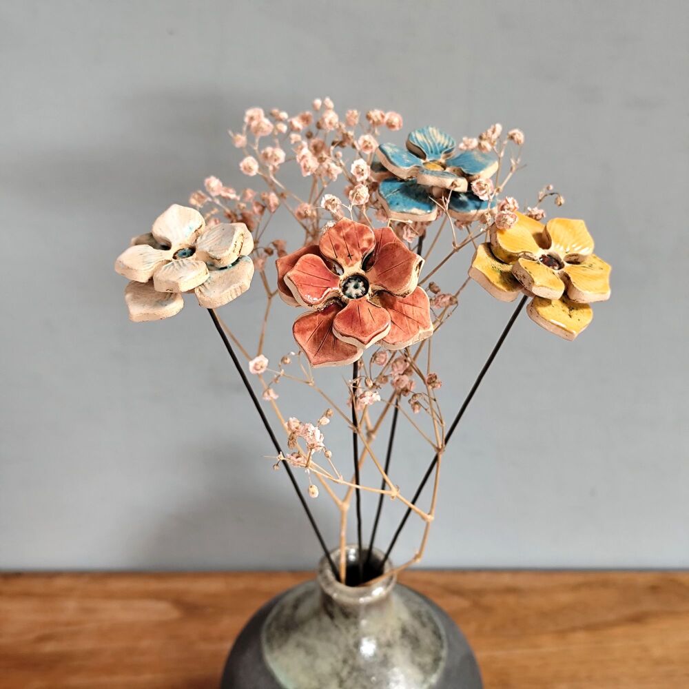 Handmade Ceramic Flower Stems Hydrangea Bouquet