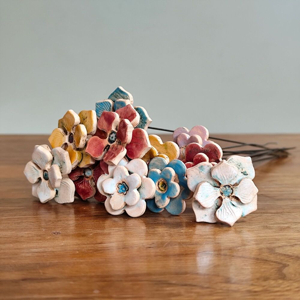 Handmade Ceramic Flower Stems Hydrangea Bouquet