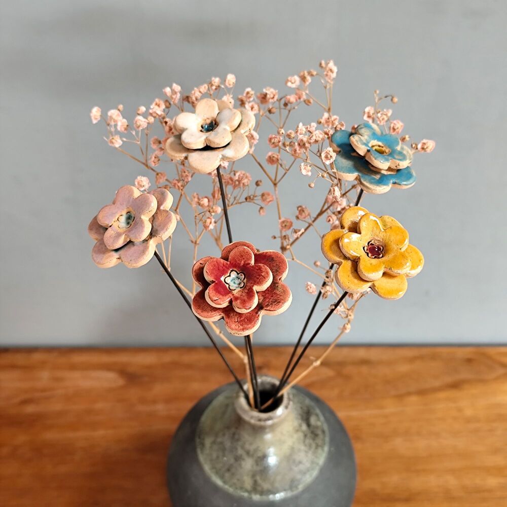Handmade Ceramic Flower Stems Daisy Bouquet