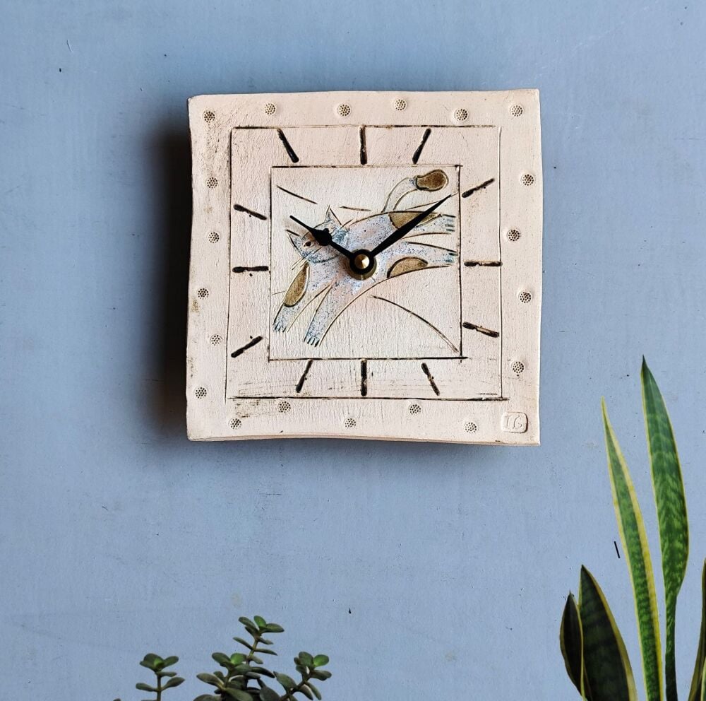 Ceramic wall clock square "Cat" . . . SALE . . . SALE . . . from &pound;34.90